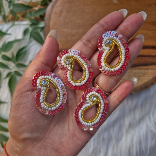 Ethnic Sequins & Pearl Paisley Kairi Patch 5pcs - Elegant HandCrafted Diwali DIY Booti Decoration