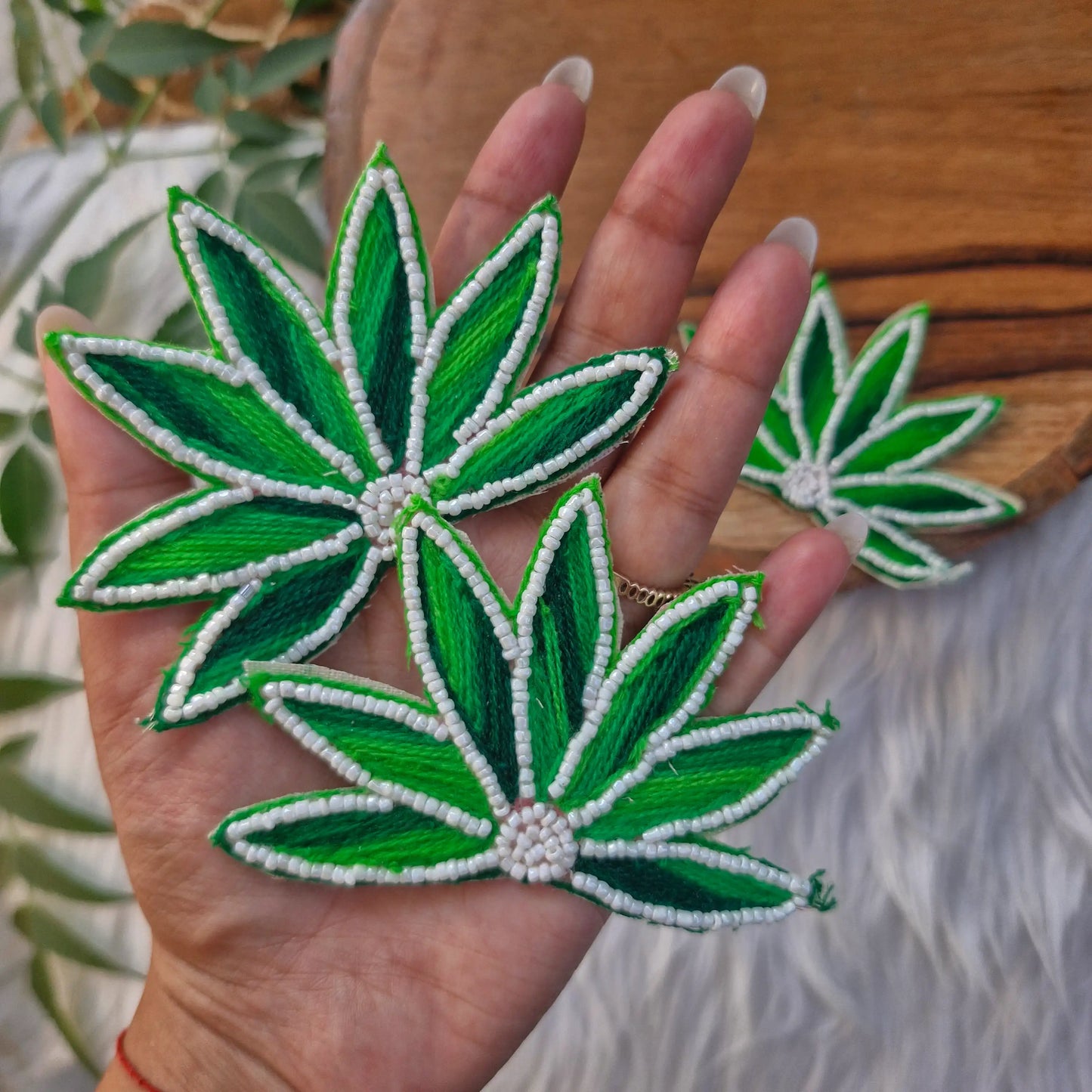 Emroidered & Beaded Lotus Patch 2pcs - Elegant HandCrafted Diwali DIY Booti Decoration