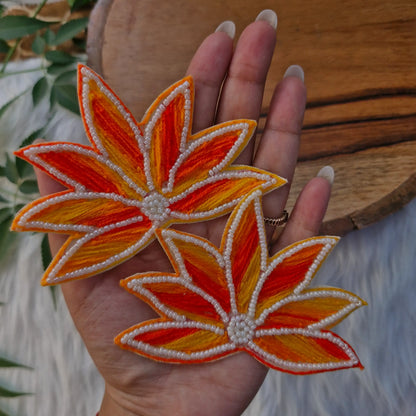 Emroidered & Beaded Lotus Patch 2pcs - Elegant HandCrafted Diwali DIY Booti Decoration