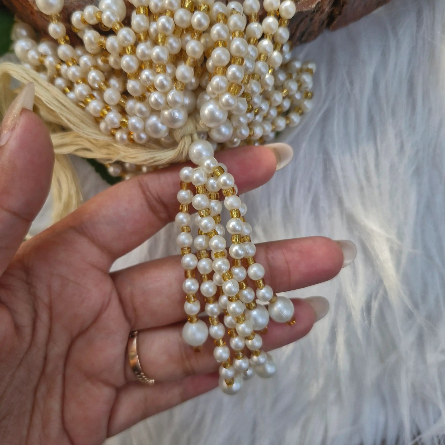 Pearls with crystal Tassel Latkan Diwali Decoration 10 pcs - Moti Beads Latkans for Jewellery and Crafts