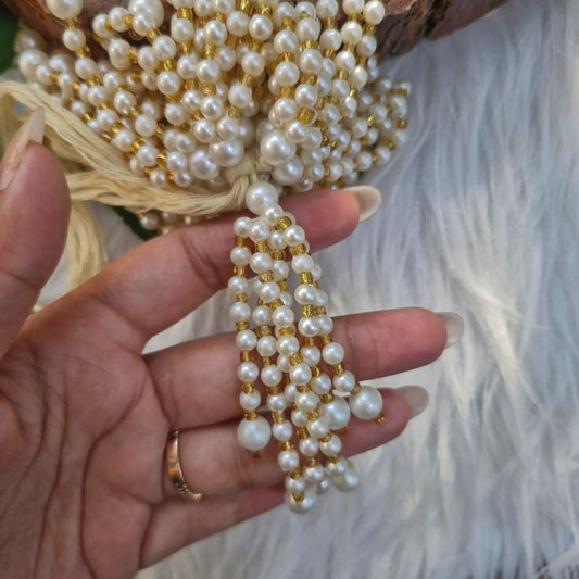 Pearls with crystal Tassel Latkan Diwali Decoration 10 pcs - Moti Beads Latkans for Jewellery and Crafts