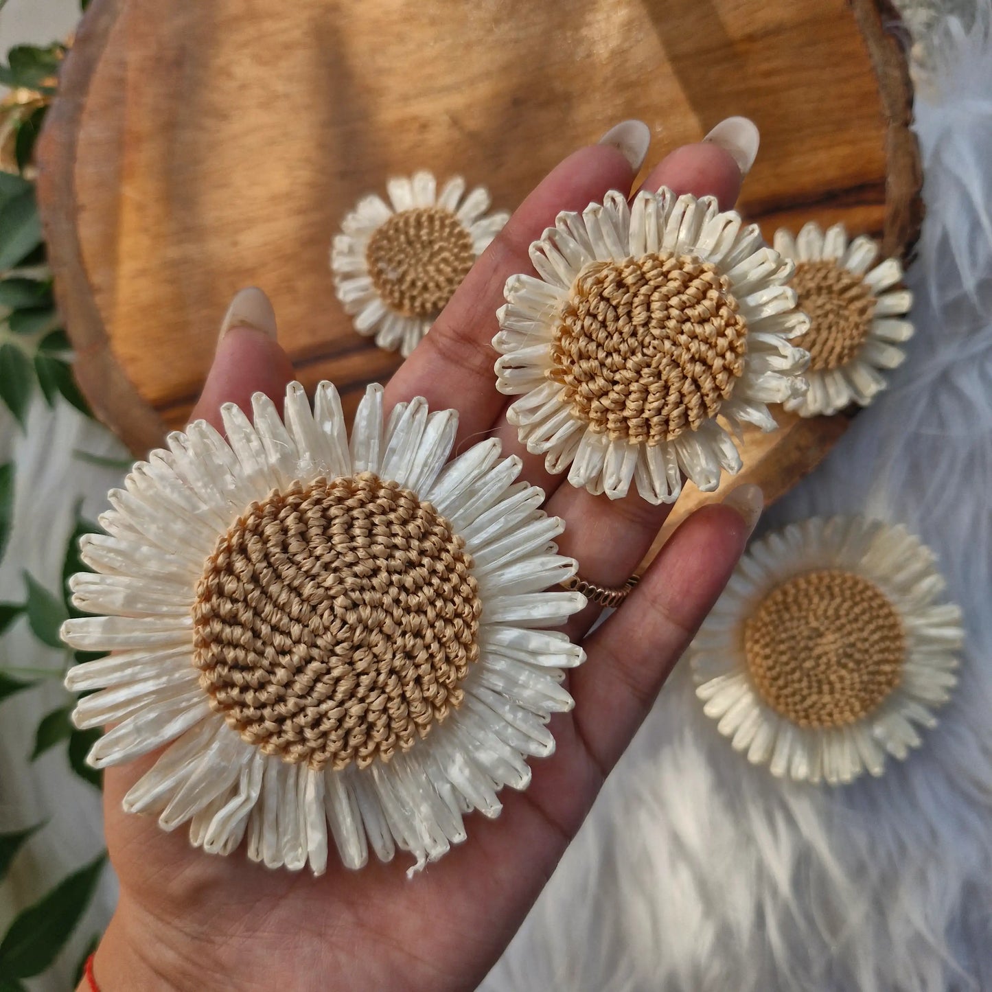 SunFlower White Artificial Flowers 5 pcs - Elegant HandCrafted Diwali DIY Decoration