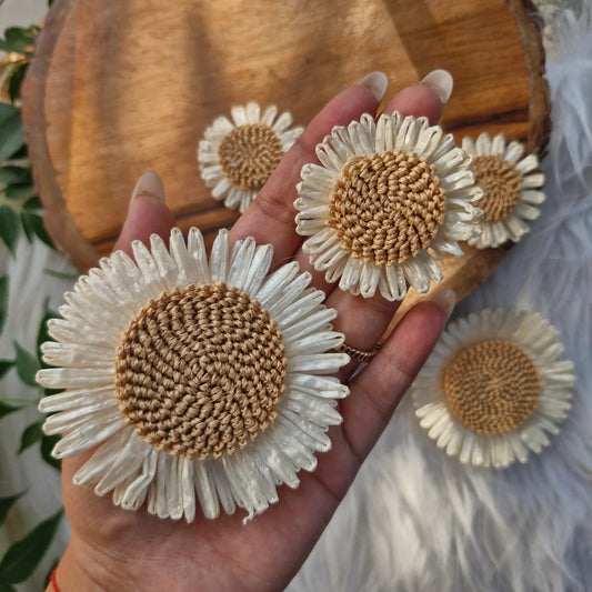 SunFlower White Artificial Flowers 5 pcs - Elegant HandCrafted Diwali DIY Decoration