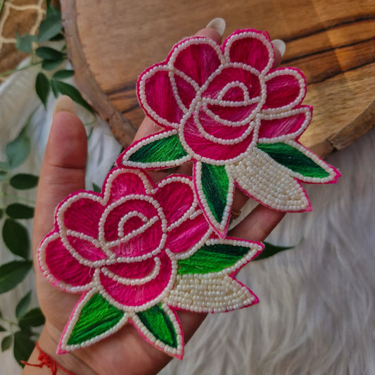 Emroidered & Beaded Rose Flower Buti Patch 2pcs - Elegant HandCrafted Diwali DIY Booti Decoration