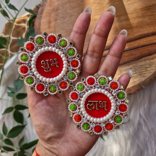 Pearls & Beads Shubh Labh Patch - Toran Elegant HandCrafted Diwali DIY Booti Decoration