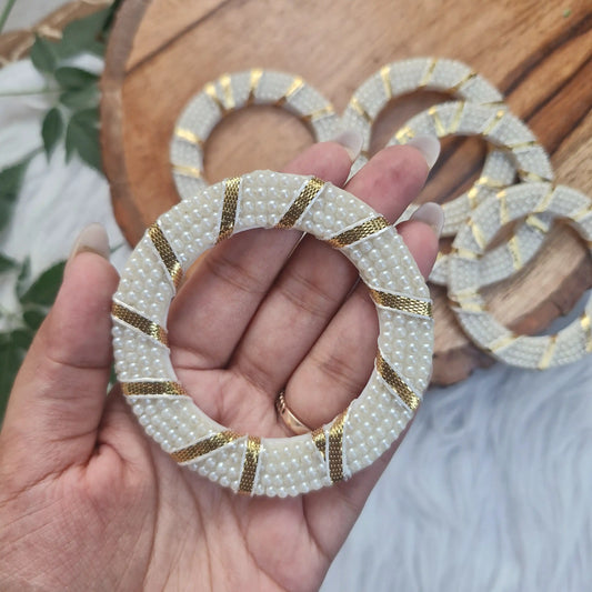 White Gota & Pearl Chakra Bangle Ring Diwali Decoration 5 pcs - Bangles for Jewellery and Crafts