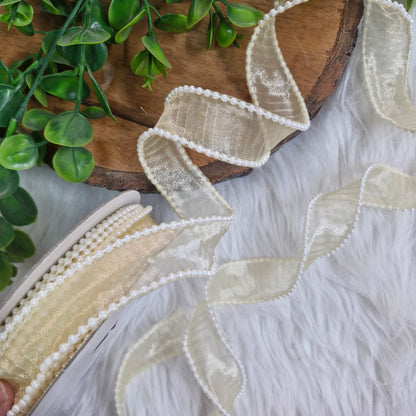 1 Inch Frill Pearl Organza Ribbon - Decorative Ribbon for Gift Wrapping, Crafts & Events