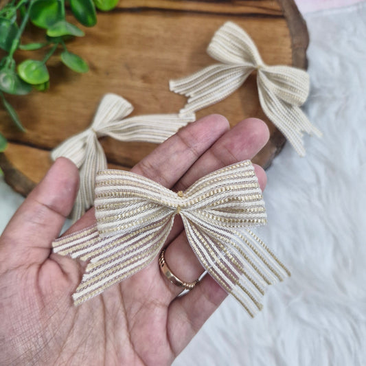 Striped DIY Craft Bows: Neutral Beige and Gold Woven Jute Ribbon Bow 5pcs - Decorative Gift Wrapping