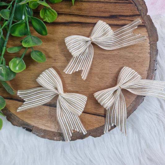 Striped DIY Craft Bows: Neutral Beige and Gold Woven Jute Ribbon Bow 5pcs - Decorative Gift Wrapping