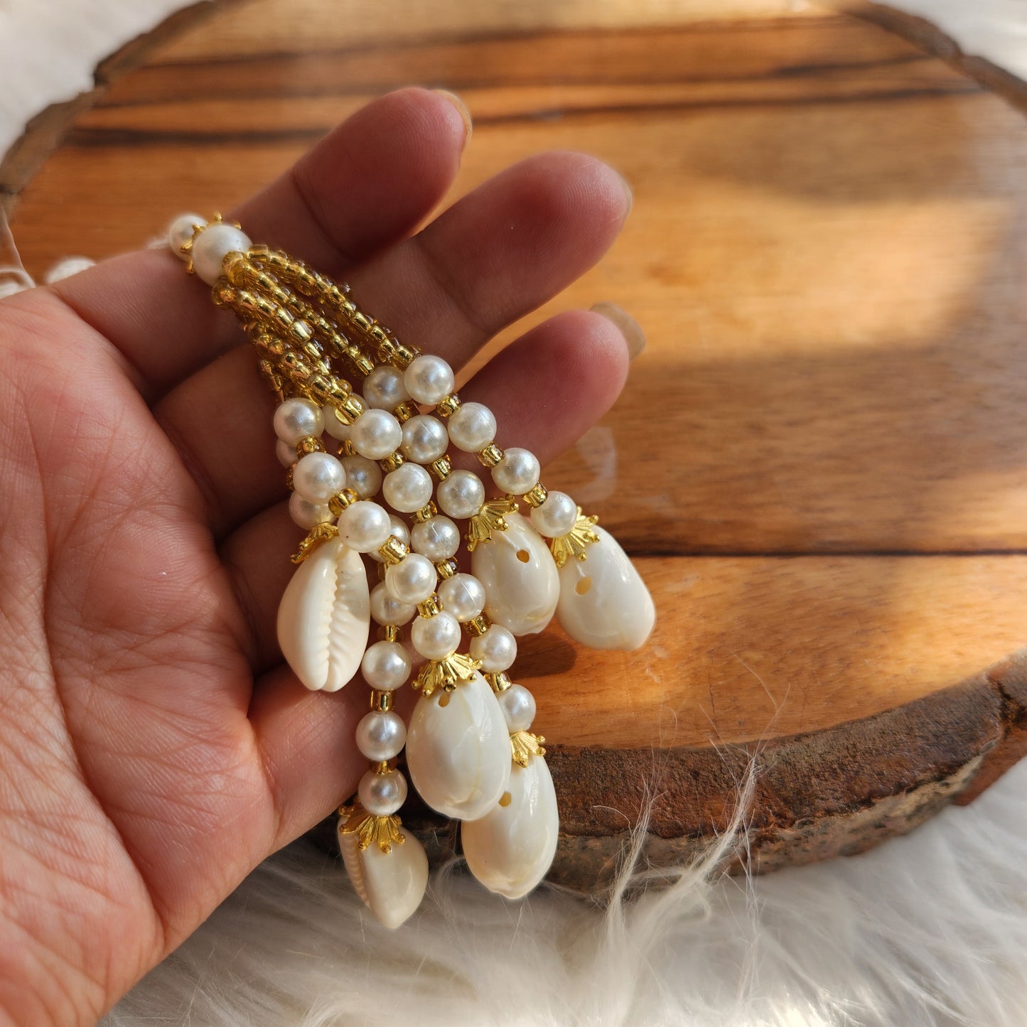 Shell Tassel Latkan Diwali Decoration 10 pcs - Pearl Beads Latkans for Jewellery and Crafts