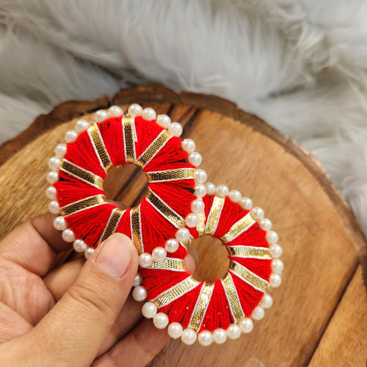 Red Pearl Round Ring Small 10pcs - Elegant HandCrafted Diwali Booti DIY Decoration