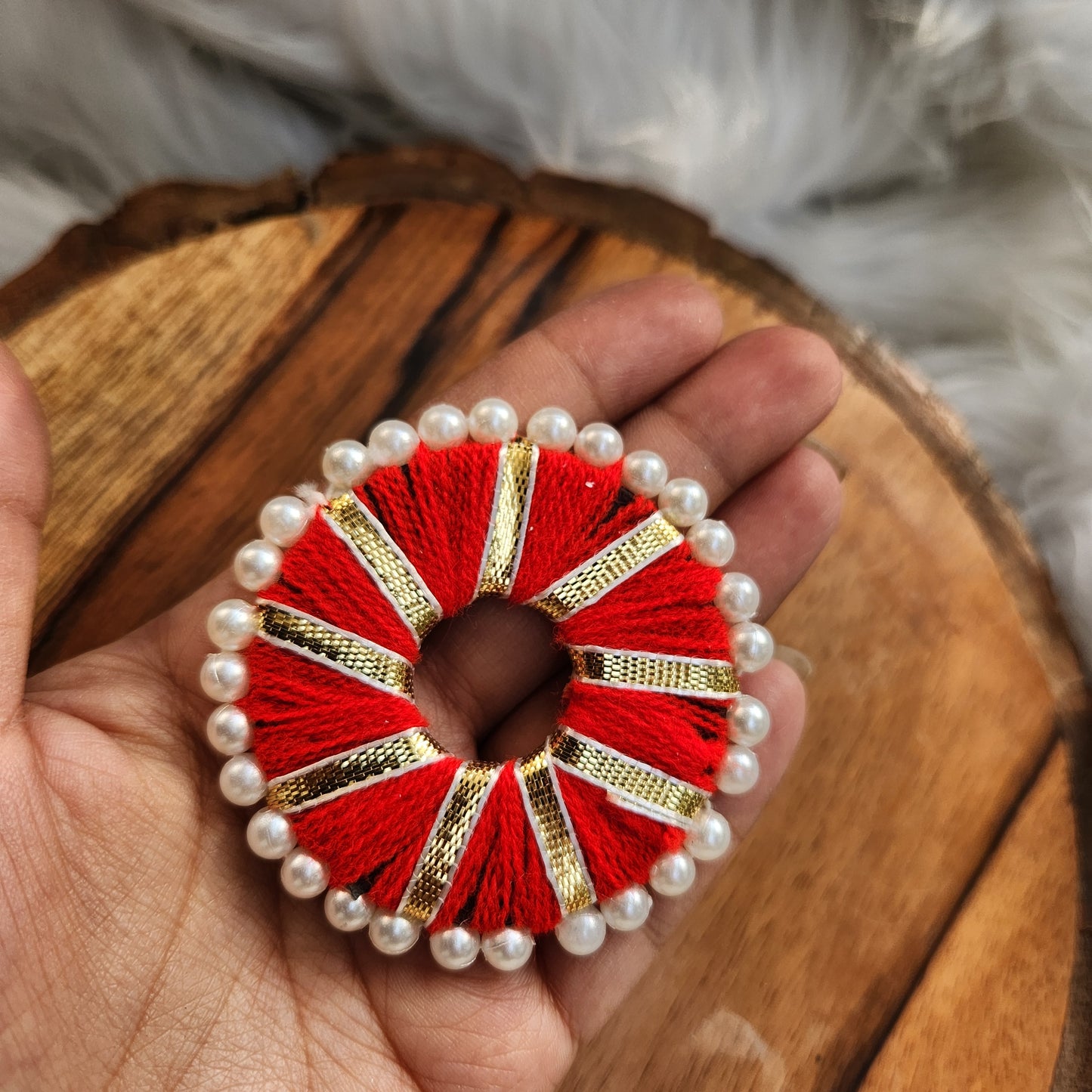 Red Pearl Round Ring Small 10pcs - Elegant HandCrafted Diwali Booti DIY Decoration