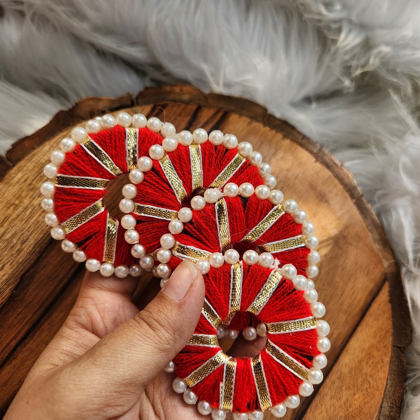 Red Pearl Round Ring Small 10pcs - Elegant HandCrafted Diwali Booti DIY Decoration