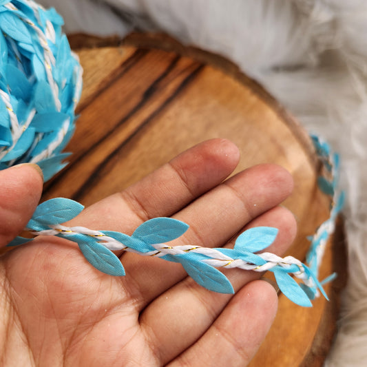 Blue Artificial Fabric Leaf Garland Ribbon Lace Diwali Decoration 5 mtr - Laces & Borders for Jewellery and Crafts