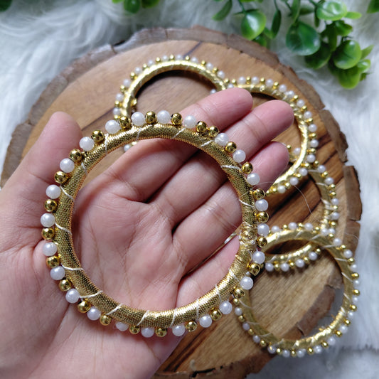 Pearl & Beads Bangle Ring Diwali Decoration 5 pcs - Golden White Bangles for Jewellery and Crafts
