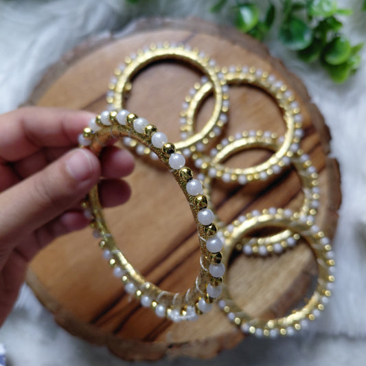 Pearl & Beads Bangle Ring Diwali Decoration 5 pcs - Golden White Bangles for Jewellery and Crafts