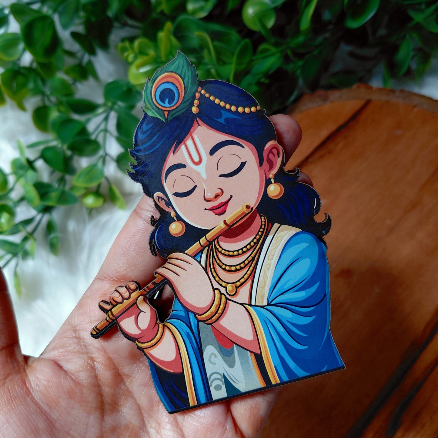 MDF Cute Krishna Ji Figurine - Printed Wooden Ethnic Cutouts - Diwali DIY Decoratives