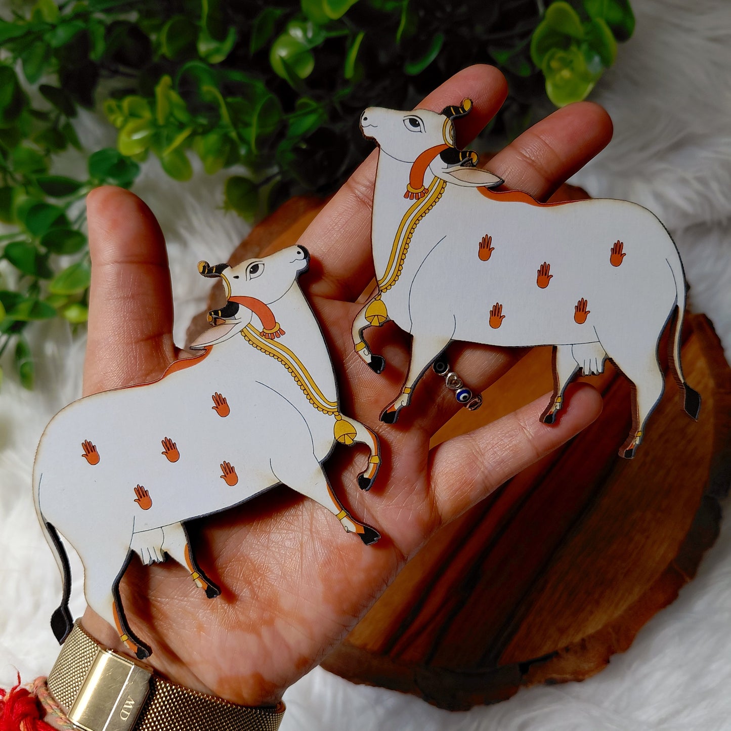 MDF Pichwai Cow Figurine - Printed Wooden Ethnic Cutouts - Diwali DIY Decoratives