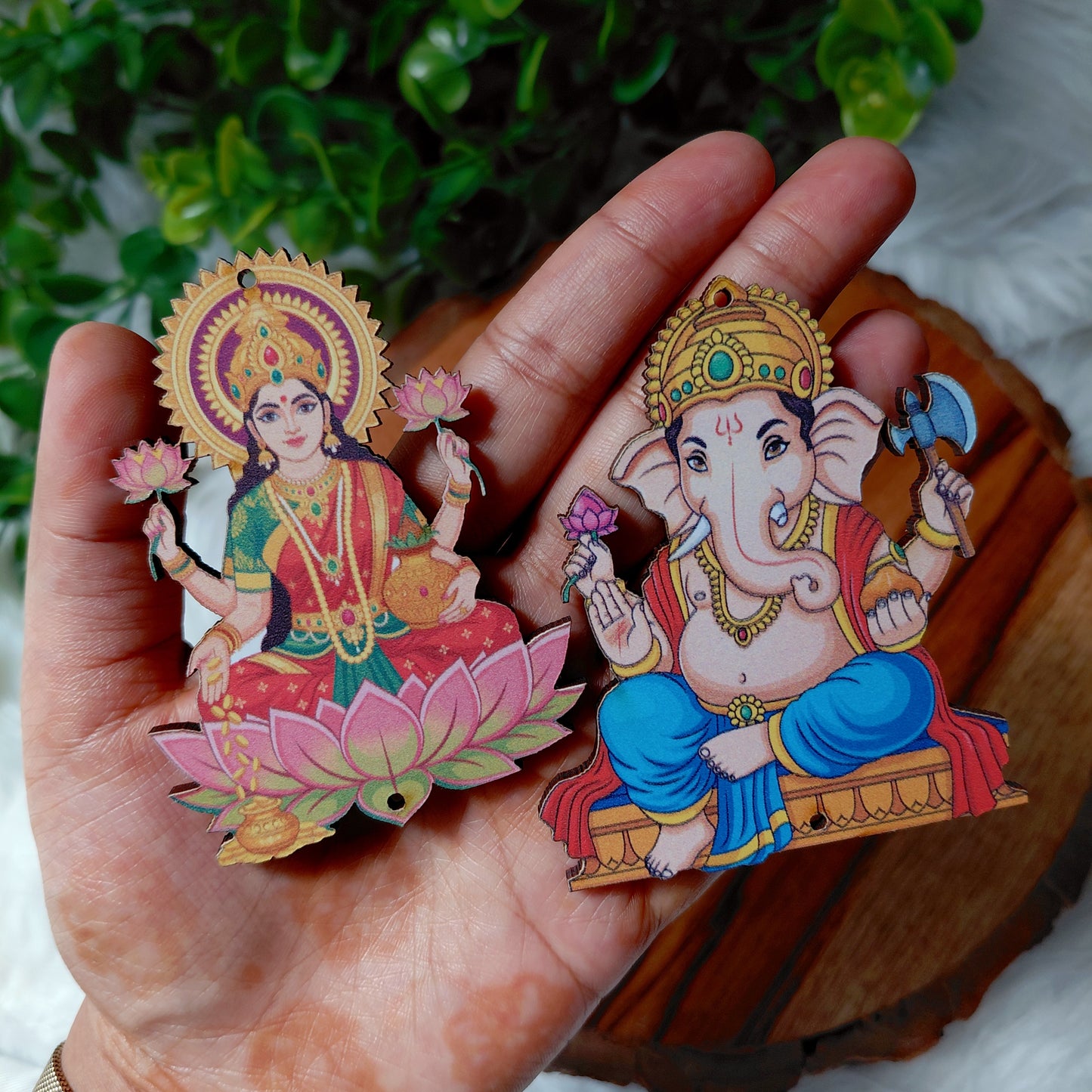 MDF Lakshmi Ji Ganesh Ji - Printed Wooden Ethnic Cutouts - Diwali DIY Decoratives