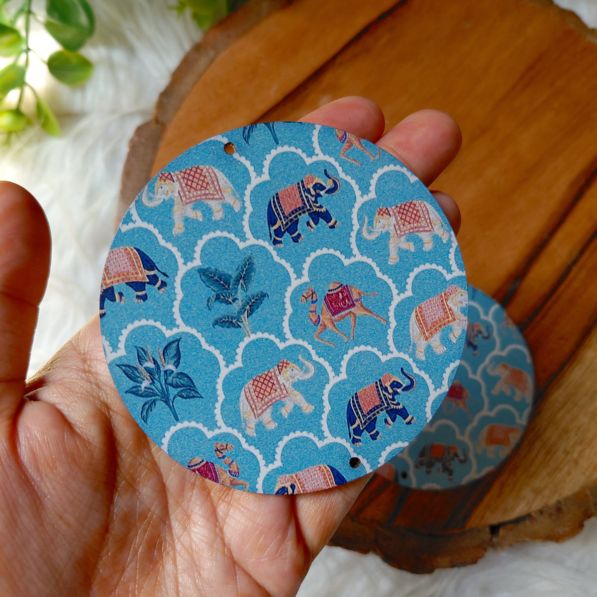 MDF Blue Round Ethnic - Printed Wooden Ethnic Cutouts - Diwali DIY Decoratives