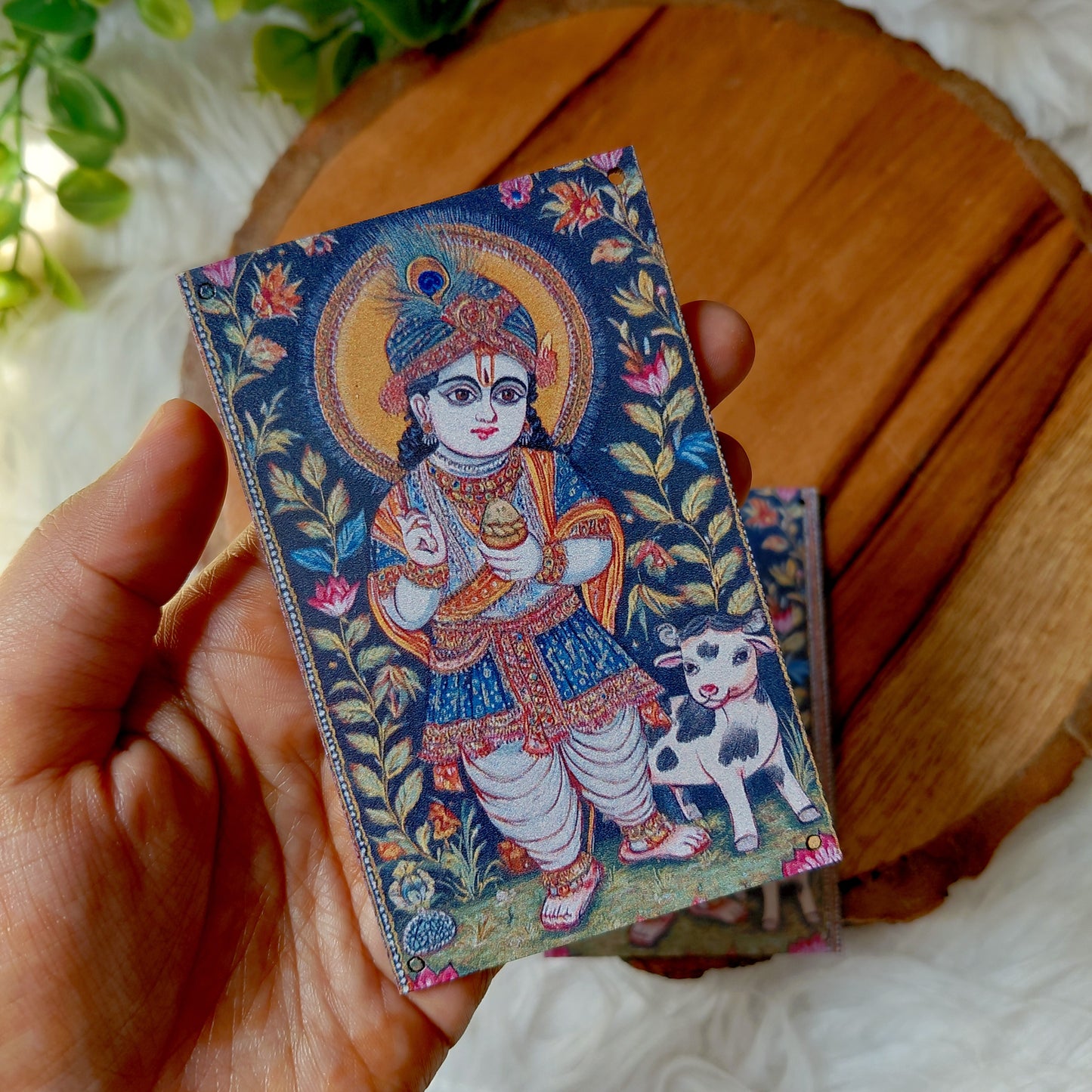 MDF Rectangle Shreenath Ji Figurine - Printed Wooden Ethnic Cutouts - Diwali DIY Decoratives