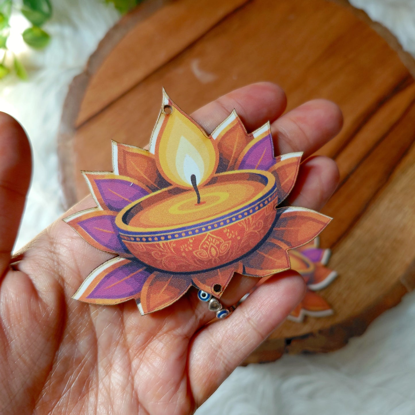 MDF Floral Diya - Printed Wooden Ethnic Cutouts - Diwali DIY Decoratives