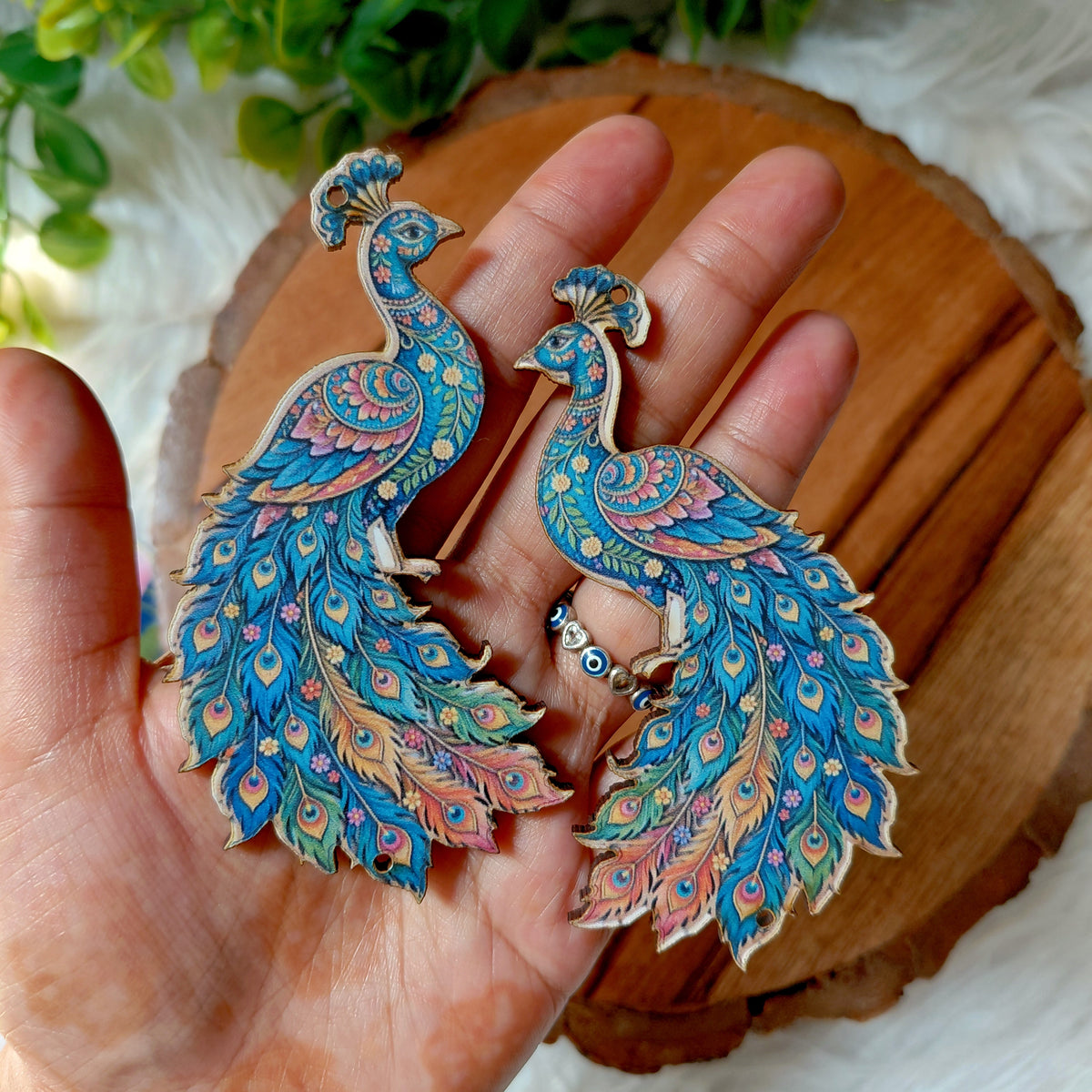 MDF Peacocks Figurine - Printed Wooden Ethnic Cutouts - Diwali DIY Decoratives