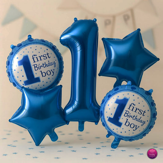 1st birthday baby boy party decorations blue foil balloons first celebration supplies printed foil helium set.