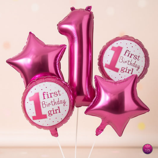 1st birthday baby girl party supplies pink foil balloons decorations printed helium set