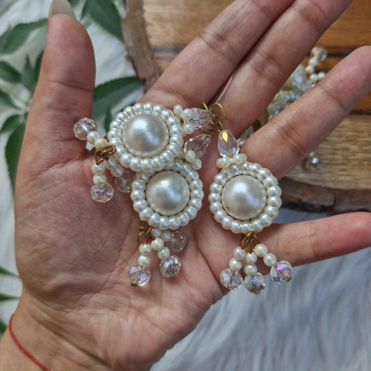 Round pearl bead hanging with crystal drops for festive DIY craft and wedding decorations