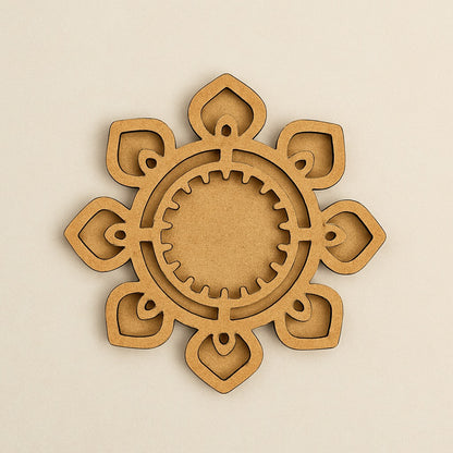 Lotus Shaped MDF Wooden Diwali Decorative T Light Holder - 2 Layered