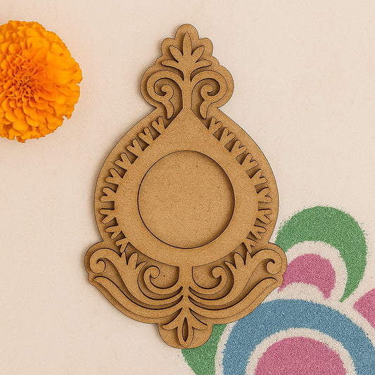 Diya Shaped MDF Wooden Diwali Decorative T Light Holder - 2 Layered