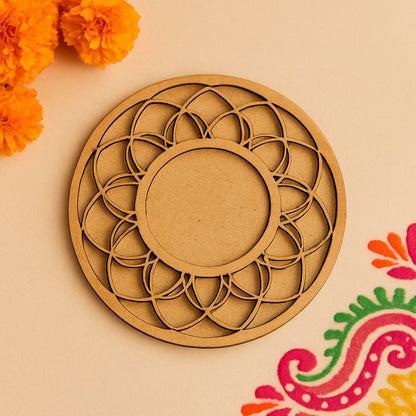 Round Mandala MDF Wooden Diwali Decorative T Light Holder - 2 Layered