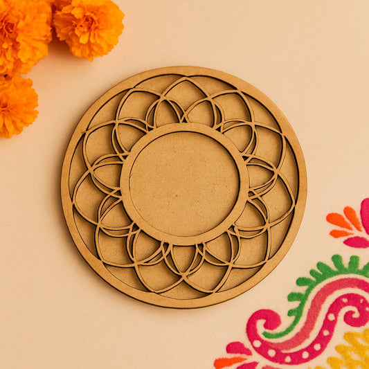 Round Mandala MDF Wooden Diwali Decorative T Light Holder - 2 Layered