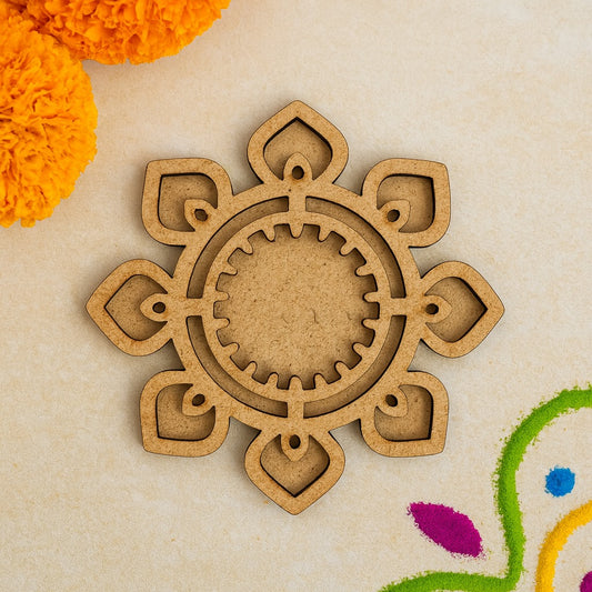 Lotus Shaped MDF Wooden Diwali Decorative T Light Holder - 2 Layered
