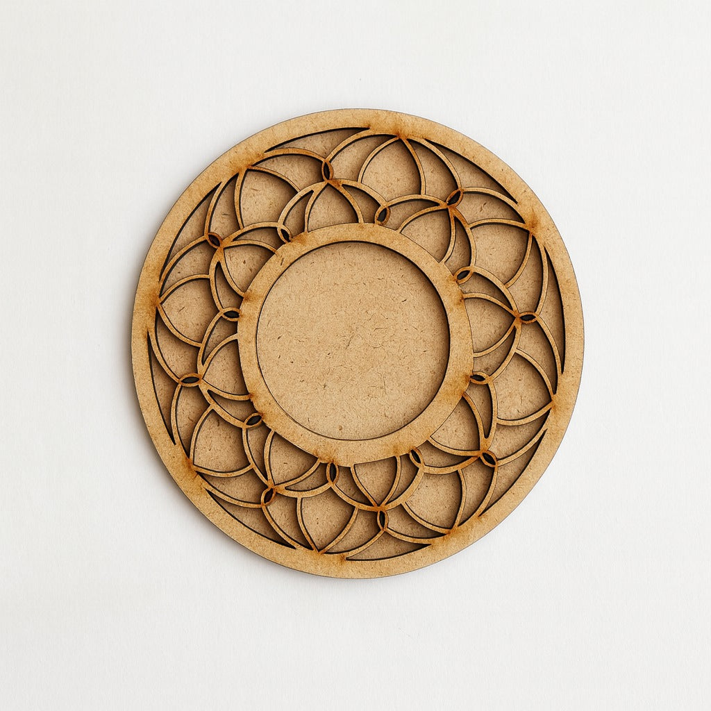 Round Mandala MDF Wooden Diwali Decorative T Light Holder - 2 Layered