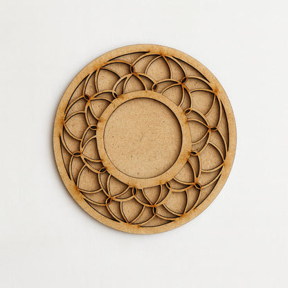 Round Mandala MDF Wooden Diwali Decorative T Light Holder - 2 Layered