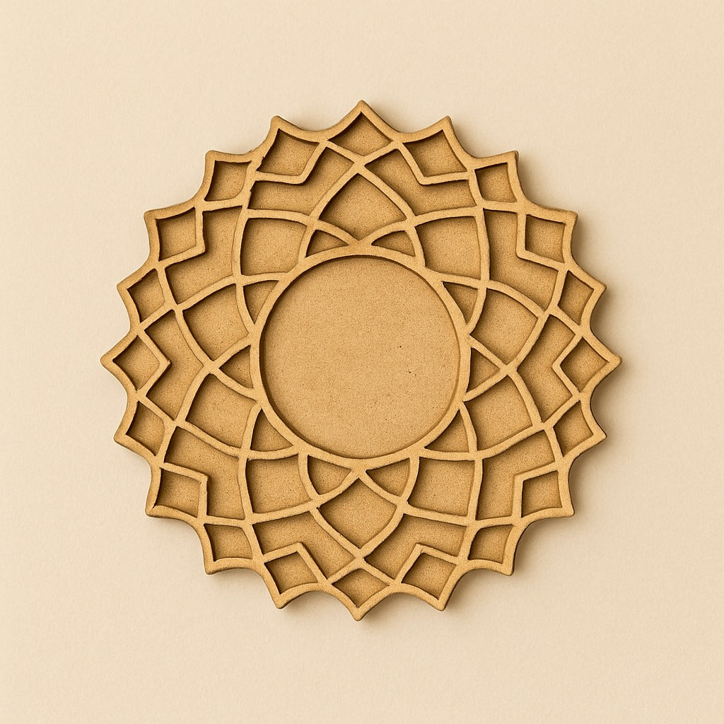 Floral Mandala MDF Wooden Diwali Decorative T Light Holder - 2 Layered