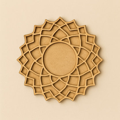 Floral Mandala MDF Wooden Diwali Decorative T Light Holder - 2 Layered
