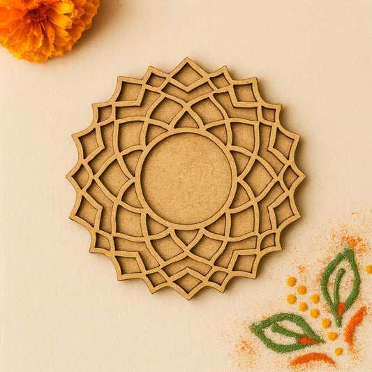 Floral Mandala MDF Wooden Diwali Decorative T Light Holder - 2 Layered