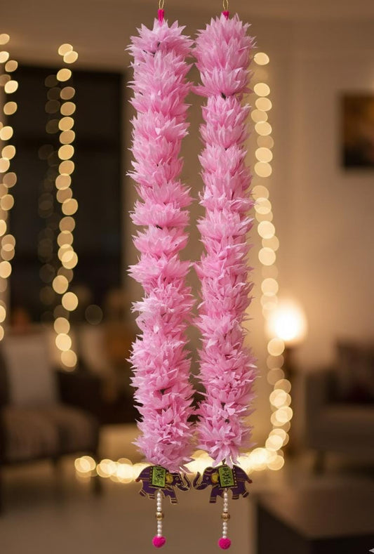 Pink Floral & Elephant Handmade Decorative Latkan for Diwali – Door Hanging Toran for Festive Home Décor