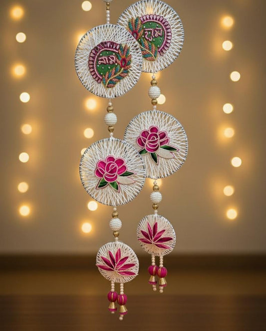 Elegant White Modern Shubh Laabh Handmade Decorative Latkan for Diwali – Door Hanging Toran for Festive Home Décor