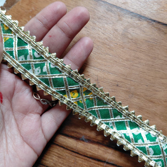 Green Bandhej Gota Lace Diwali Decoration 1 mtr - Laces & Borders for Jewellery and Crafts
