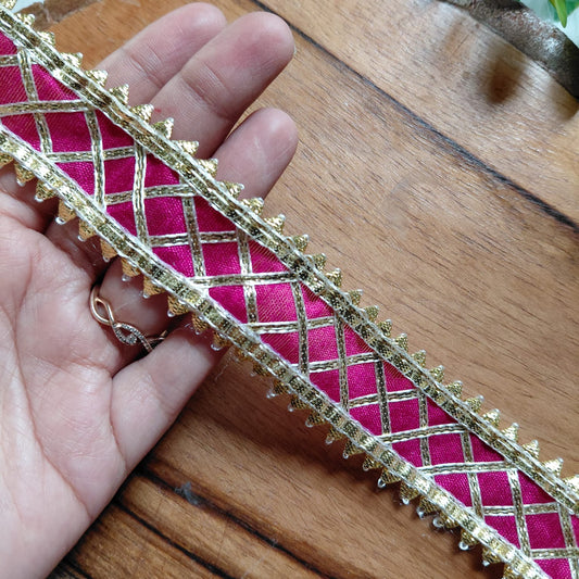 Pink Gota Lace Diwali Decoration 1 mtr - Laces & Borders for Jewellery and Crafts