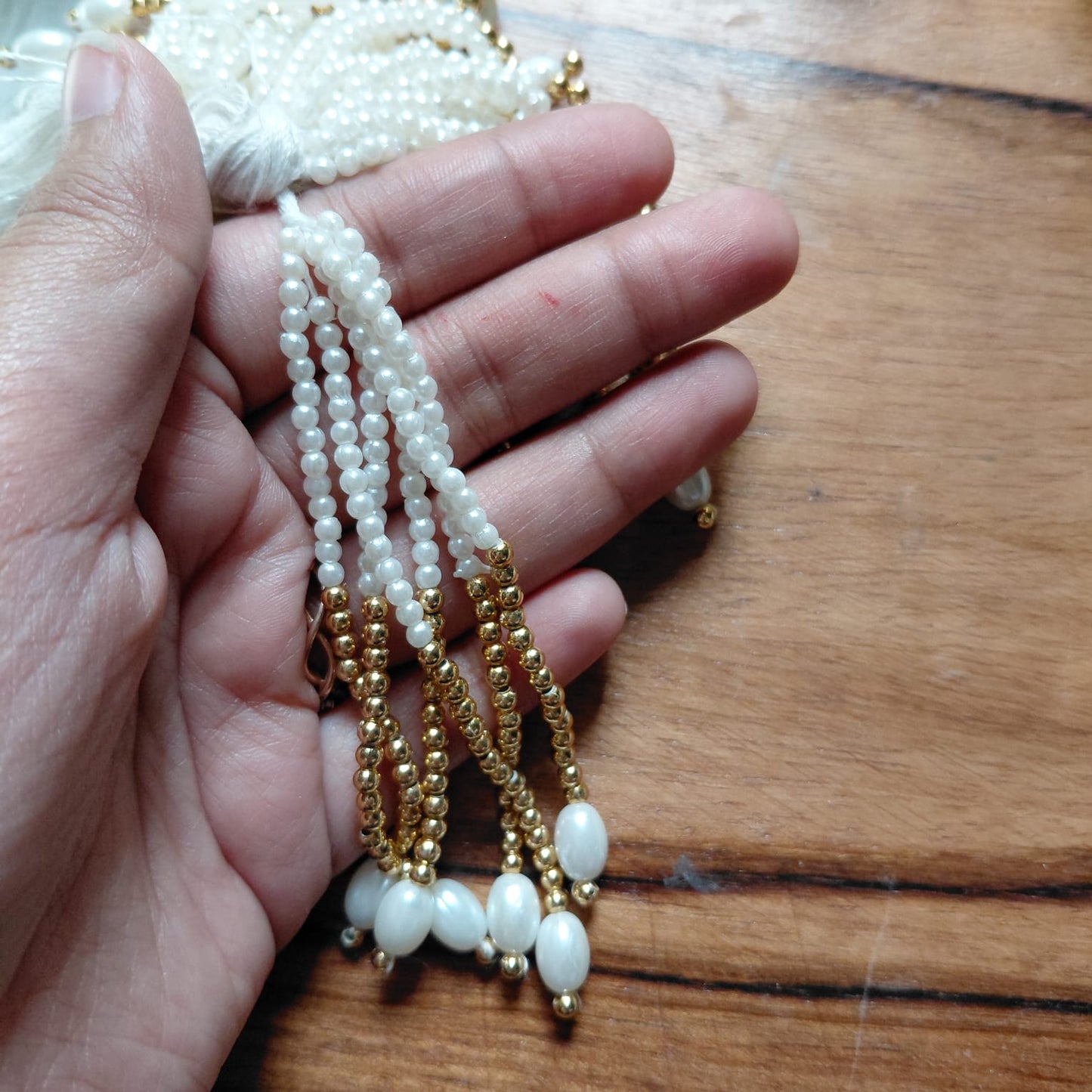 White & Golden Pearl Beads Premium Latkan Diwali Decoration 10 pcs - Pearl Beads Latkans for Jewellery and Crafts