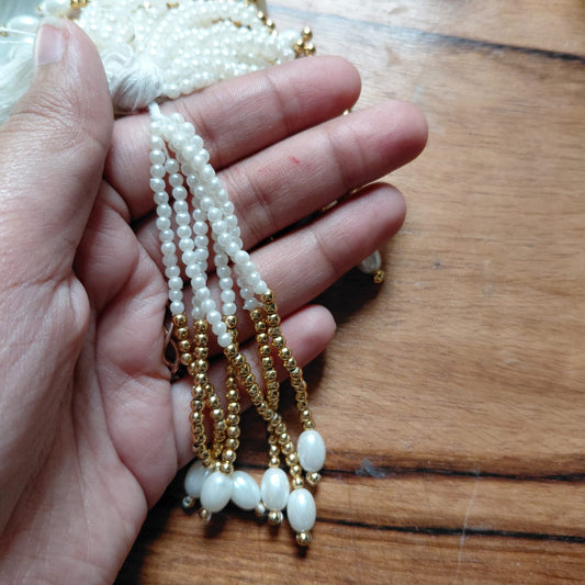 White & Golden Pearl Beads Premium Latkan Diwali Decoration 10 pcs - Pearl Beads Latkans for Jewellery and Crafts