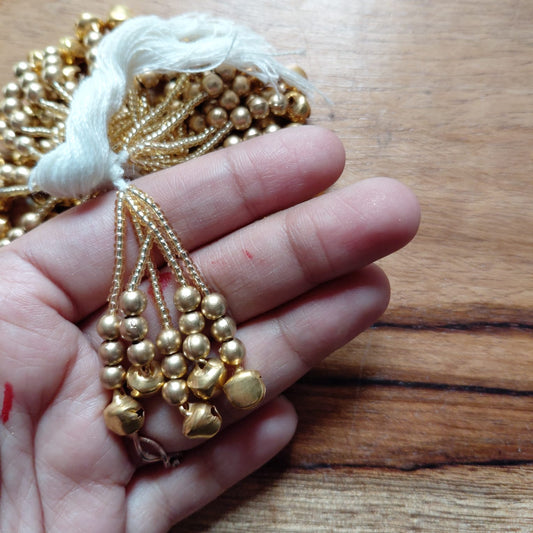 Mini Golden Ghunghroo Tassel Latkan Diwali Decoration 10 pcs - Beads Latkans for Jewellery and Crafts