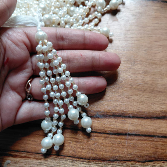 White Pearl & Cutdana Premium Latkan Diwali Decoration 10 pcs - Pearl Beads Latkans for Jewellery and Crafts