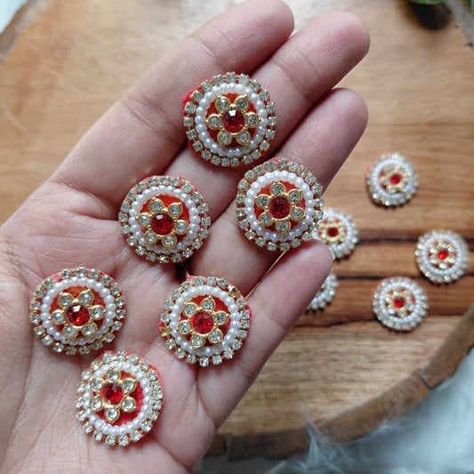 Ethnic Round Red Patch small 10 pcs - Elegant HandCrafted Diwali DIY Booti Decoration