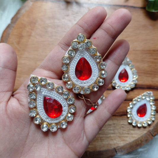 Premium Diamond Red Pearl Booti Patch 5pcs - Elegant HandCrafted Diwali DIY Booti Decoration